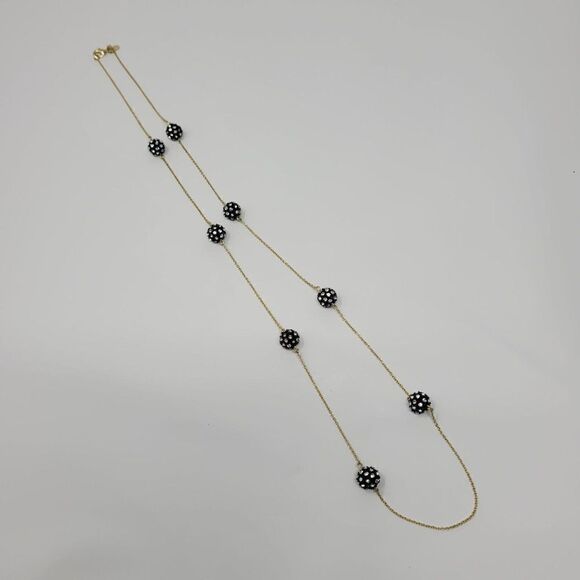 Ann Taylor Rope Necklace Gold Tone Chain Satellite Black Rhinestones Spheres - Picture 10 of 12